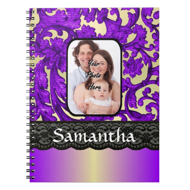 Lilac and black damask lace notebook (Front)
