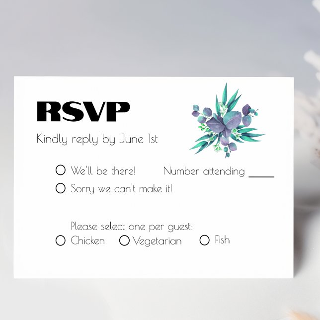Lilac and Bright Green Botanical Wedding RSVP Card (Creator Uploaded)