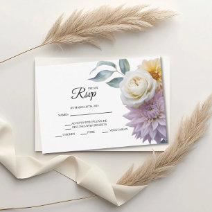 Lilac And Butter Yellow Floral Wedding RSVP Cards
