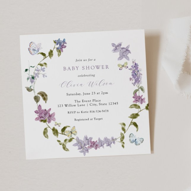 Lilac and Butterflies Baby Shower Invitation (Creator Uploaded)