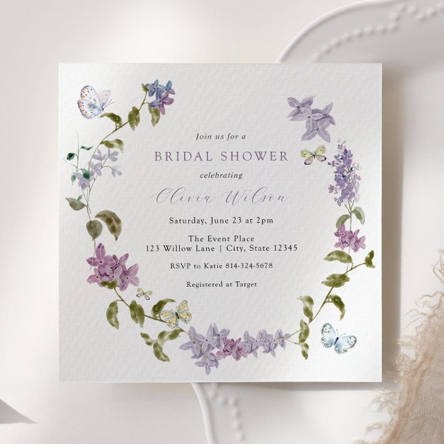 Lilac and Butterflies Bridal Shower Invitation (Creator Uploaded)