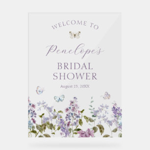 Lilac and Butterflies Bridal Shower Welcome Acrylic Sign