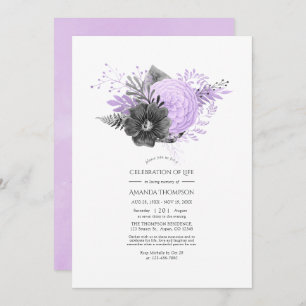 Lilac and Charcoal Floral Celebration of Life Invitation