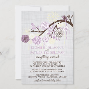 Lilac and Cream Flowers Rustic Wedding Invitation
