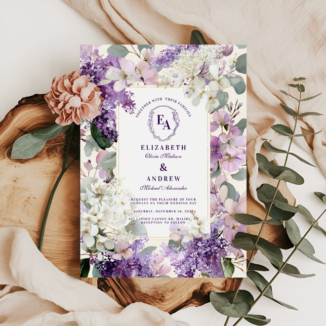 Lilac and Cream Garden Floral Wedding Invitation (Creator Uploaded)