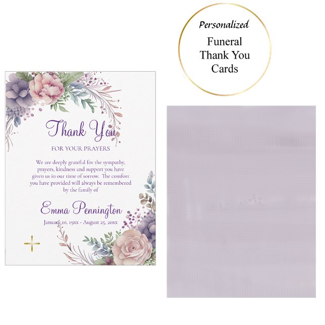 Lilac and Dusty Pink Roses Funeral Thank You Card (Creator Uploaded)