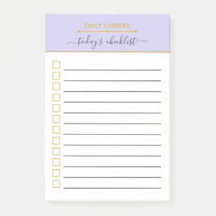 Lilac and Gold Checklist Personalised To do List Post-it Notes