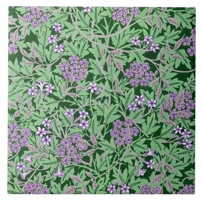 Lilac and green floral pattern ceramic tile (Front)