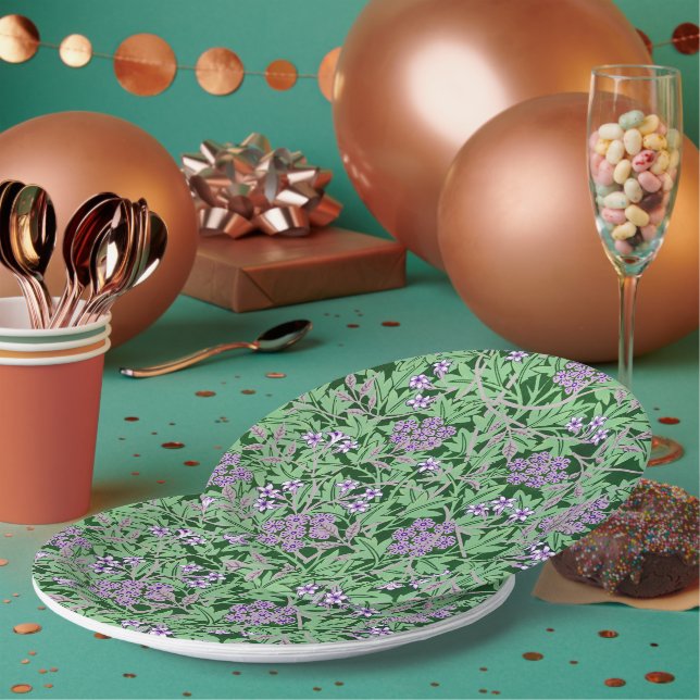 Lilac and green floral pattern paper plate (Multi)