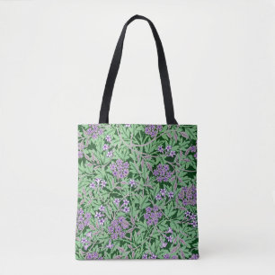 Lilac and green floral pattern tote bag