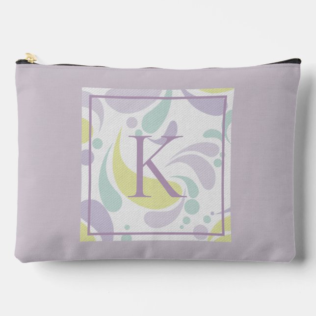 Lilac and Green Pastel Light Pattern Monogram Accessory Pouch (Front)