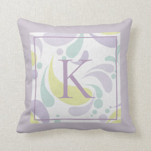Lilac and Green Pastel Light Pattern Monogram Cushion