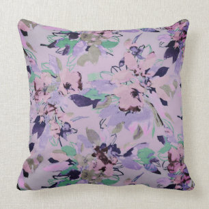 Lilac and Green Watercolor Floral Cushion