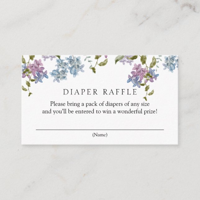 Lilac and Lavender Diaper Raffle Baby Shower Enclosure Card (Front)