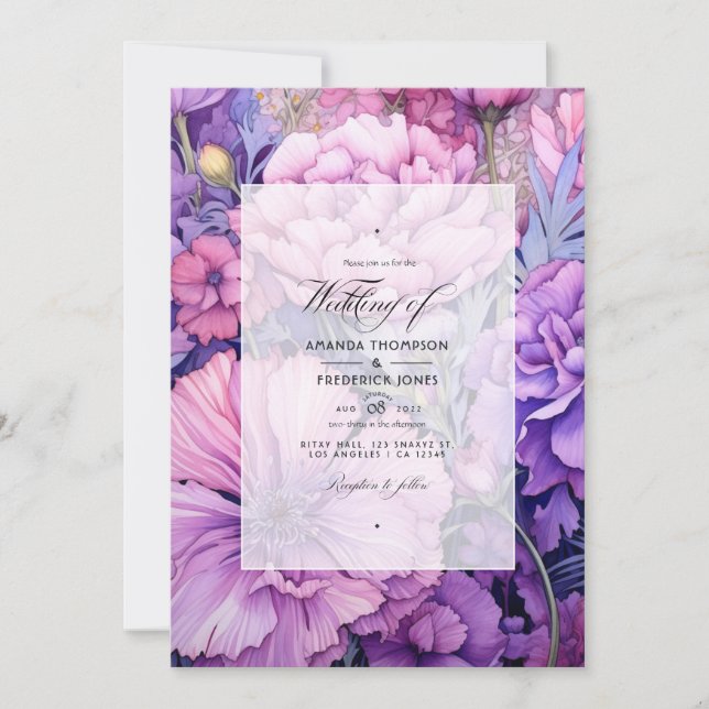 Lilac and Lavender Floral Wedding Invitation (Front)