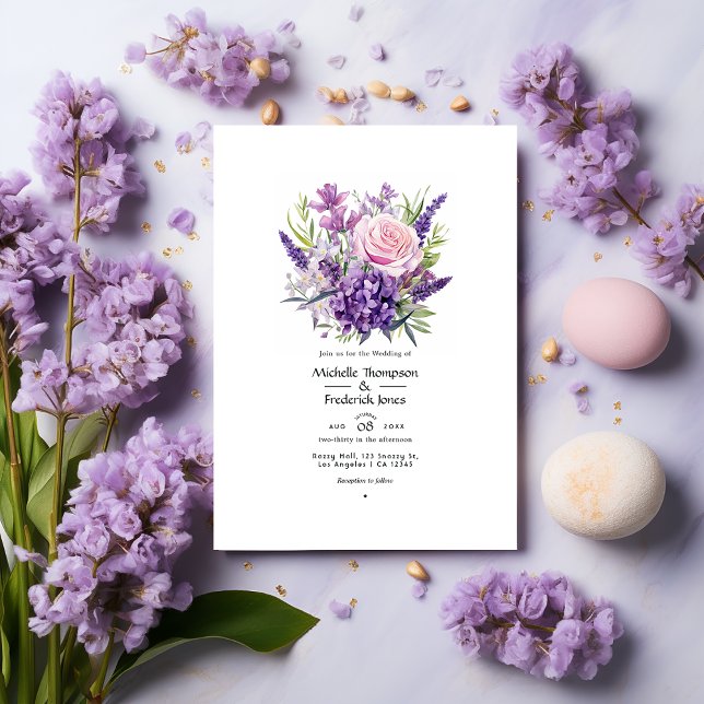 Lilac and Lavender Floral Wedding Invitation (Creator Uploaded)