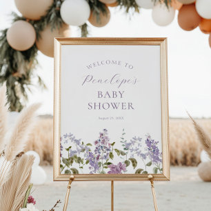 Lilac and Lavender Flowers Baby Shower Welcome Poster