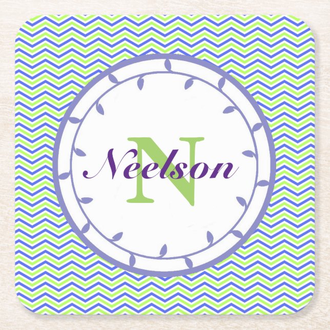 Lilac and Lime Monogram Coaster Templates (Front)