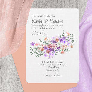 Lilac and Peach Rose Bouquet Wedding Invitation