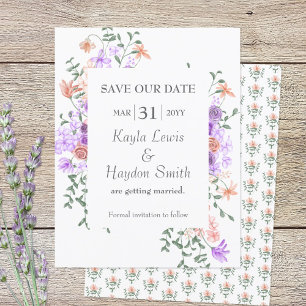 Lilac and Peach Roses Wedding Save the Date Invitation