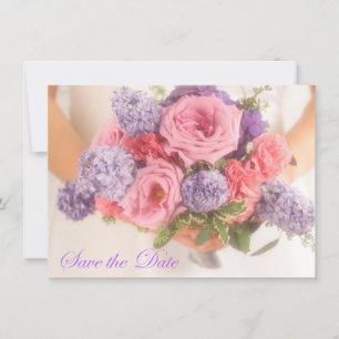 Lilac and Pink Bouquet Save The Date Announcement