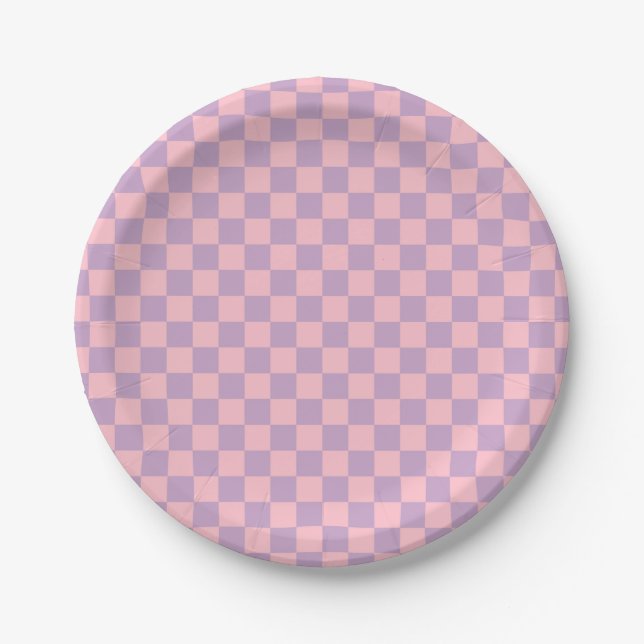 Lilac and Pink Chequerboard Paper Plate (Front)