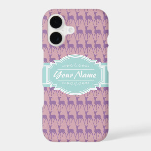 Lilac and Pink Deer, Mint Personalised Name