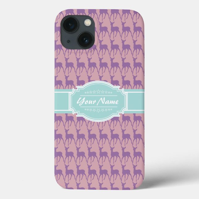 Lilac and Pink Deer, Mint Personalised Name Case-Mate iPhone Case (Back)