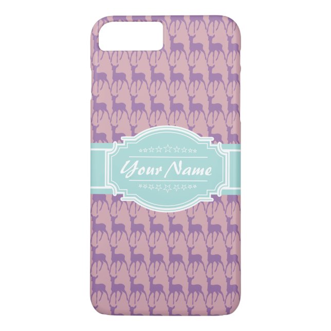 Lilac and Pink Deer, Mint Personalised Name Case-Mate iPhone Case (Back)