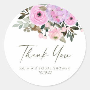Lilac and Pink Floral Bouquet Bridal Shower Classic Round Sticker