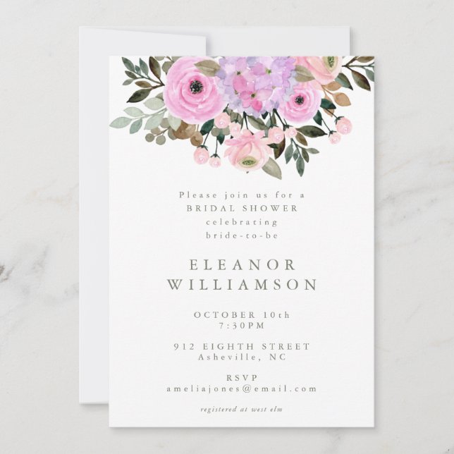 Lilac and Pink Floral Bouquet Bridal Shower  Invitation (Front)