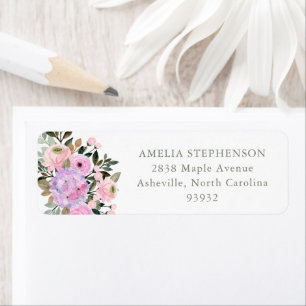 Lilac and Pink Floral Bouquet Return Address  Return Address Label