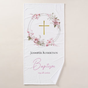Lilac and Pink Flowers Orthodox Baptism Gift Bath Towel