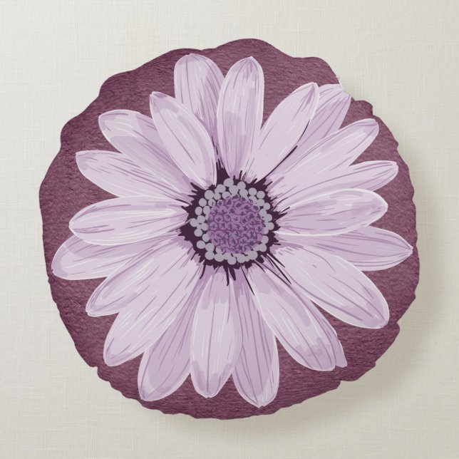 Lilac and Purple Flower Round Cushion (Back)