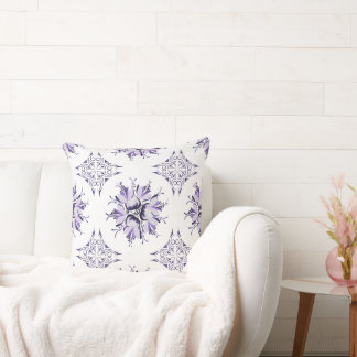 Lilac and Purple Inky Florals Throw Pillow