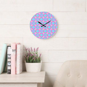 Lilac And Turquoise Doughnuts With Filling On Pink Large Clock