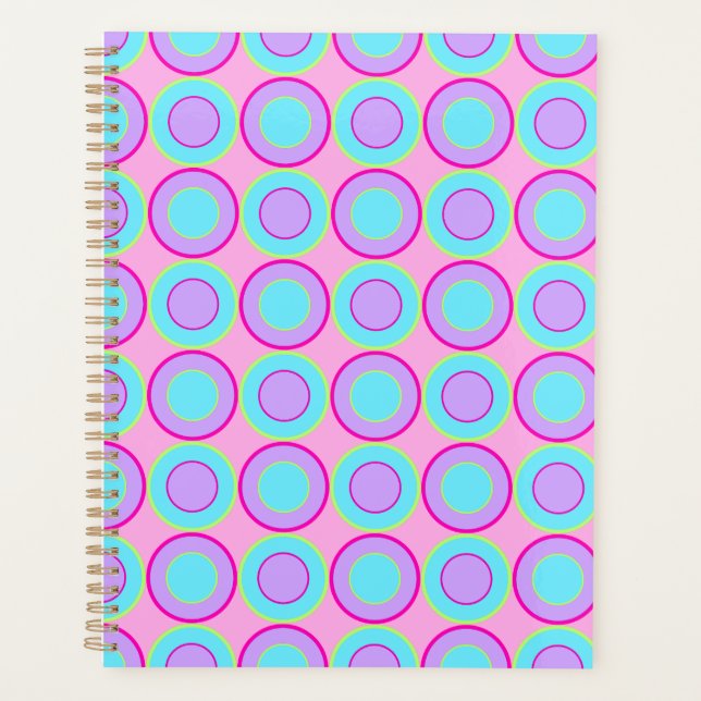 Lilac And Turquoise Doughnuts With Filling On Pink Planner (Front)