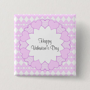 Lilac and white cute hearts and lilac frame 15 cm square badge