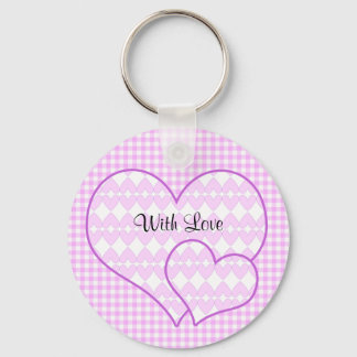 Lilac and white cute hearts key ring