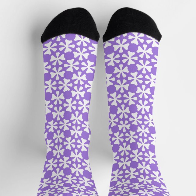 Lilac and White Modern Geometric Floral Pattern Socks (Top)