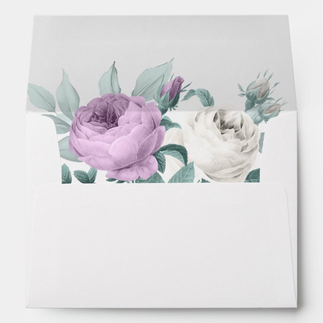Lilac and White Peonies Wedding Envelope (Back (Bottom))