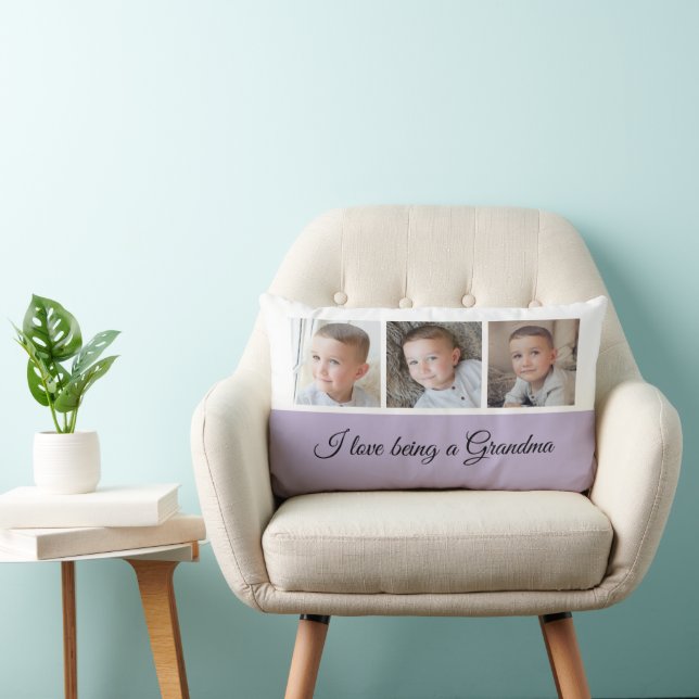 Lilac and white photo collage for Grandma Lumbar Cushion (Chair)