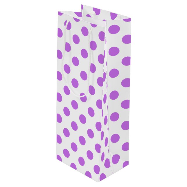 Lilac and white polka dots wine gift bag (Front Angled)