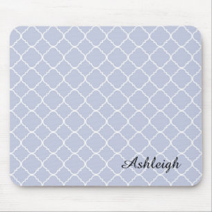 Lilac and White Quatrefoil Mouse Pad