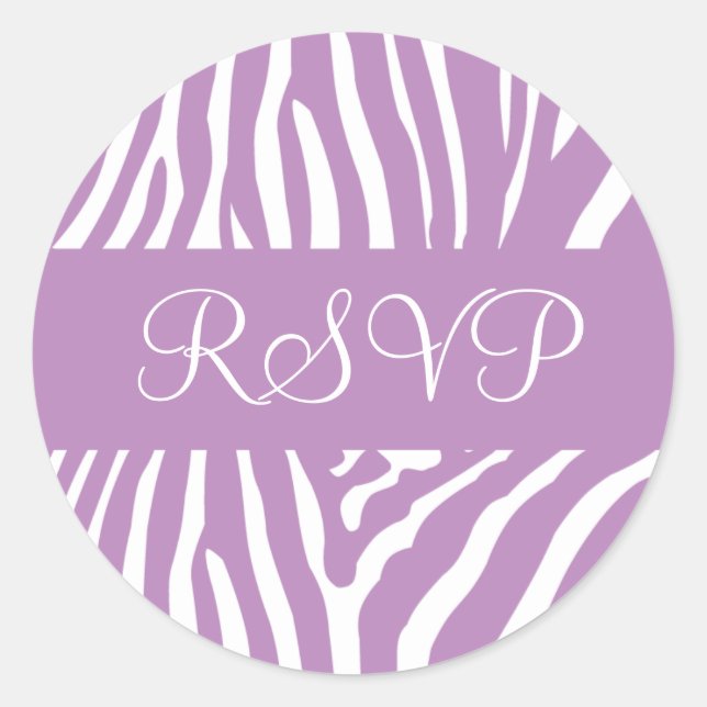 Lilac and White RSVP Zebra Envelope Sticker Seal (Front)