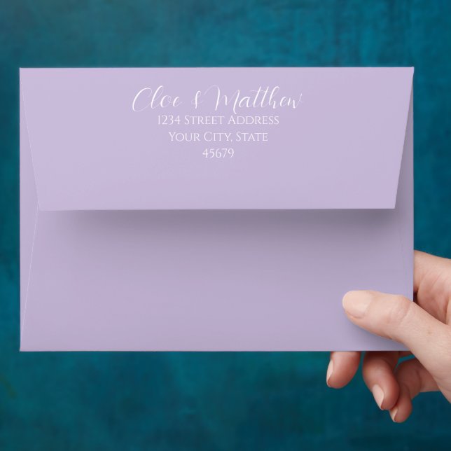 Lilac and white Scirpt Initials Wedding Envelope (Hand)
