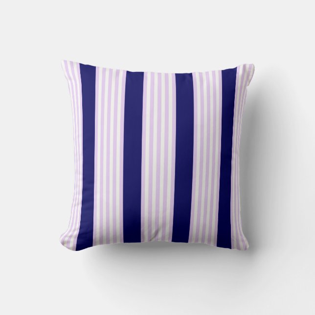 Lilac and white stripes pattern with navy blue cushion (Front)