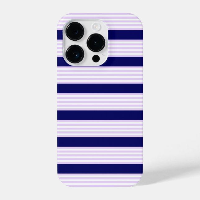 Lilac and white stripes pattern with navy blue iPhone case (Back)
