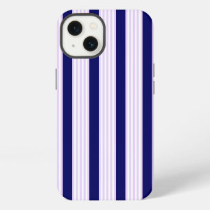 Lilac and white stripes pattern with navy blue iPhone 13 case
