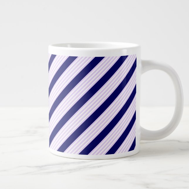 Lilac and white stripes pattern with navy blue large coffee mug (Right)